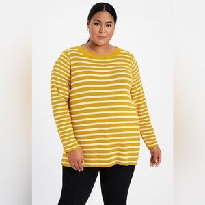 Liz Claiborne Women's Ribbed Knit Yellow/White Stripe Sweater Scoop Neck size 2X